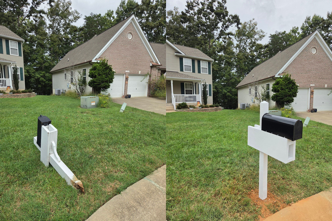 Mailbox post work in Fredericksburg: before and after